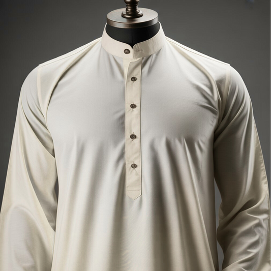 Off White Wash & Wear - Unstitched Fabric for Men